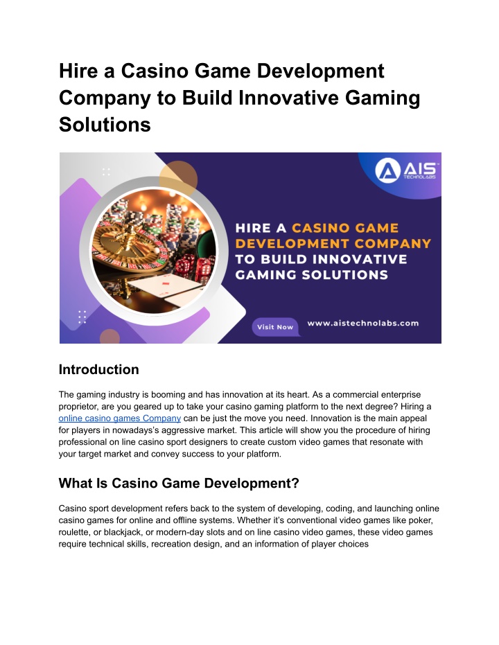 hire a casino game development company to build