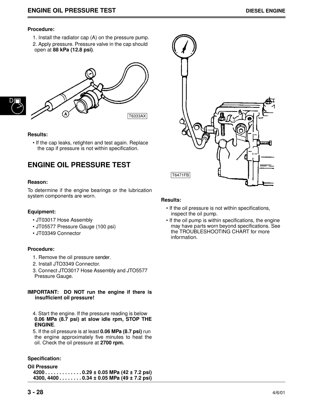 engine oil pressure test