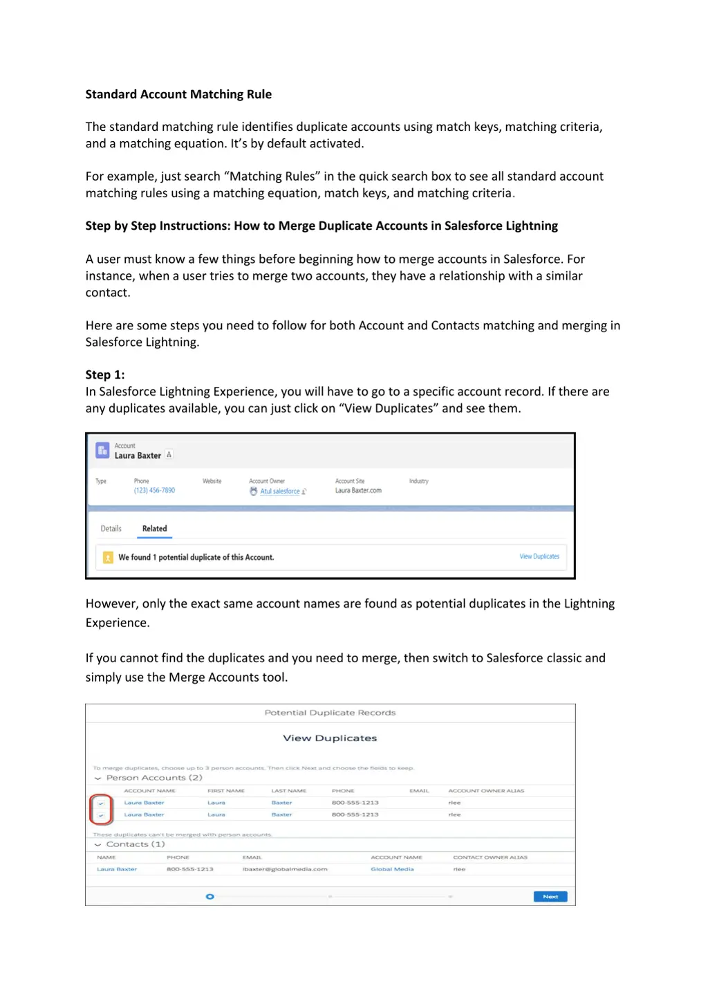 standard account matching rule the standard