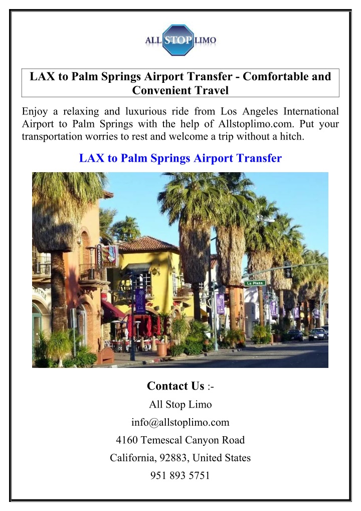 lax to palm springs airport transfer comfortable