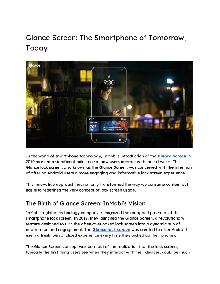 glance screen the smartphone of tomorrow today