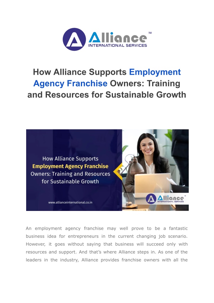 how alliance supports employment agency franchise