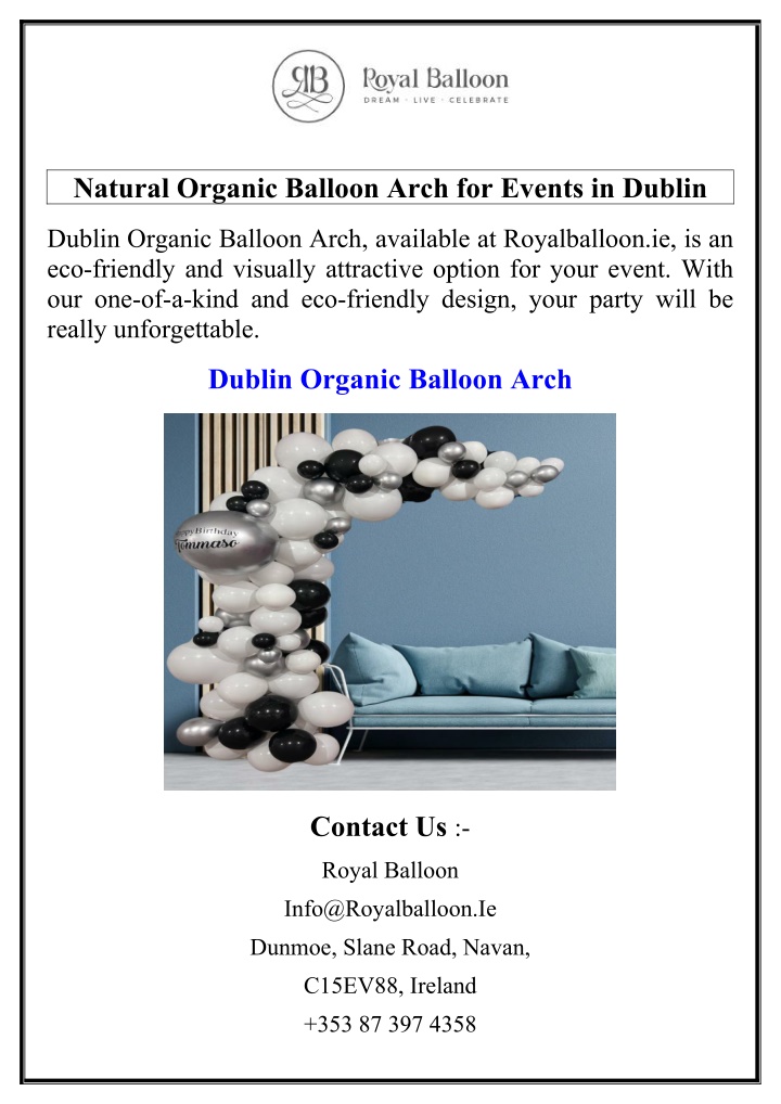 natural organic balloon arch for events in dublin