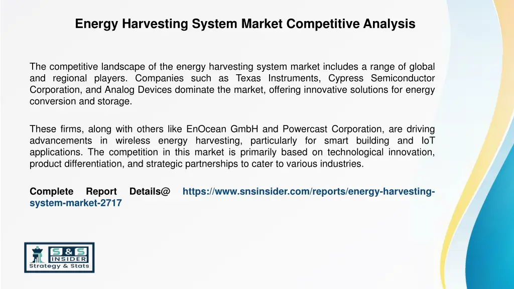 energy harvesting system market competitive