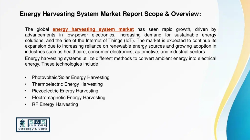 energy harvesting system market report scope