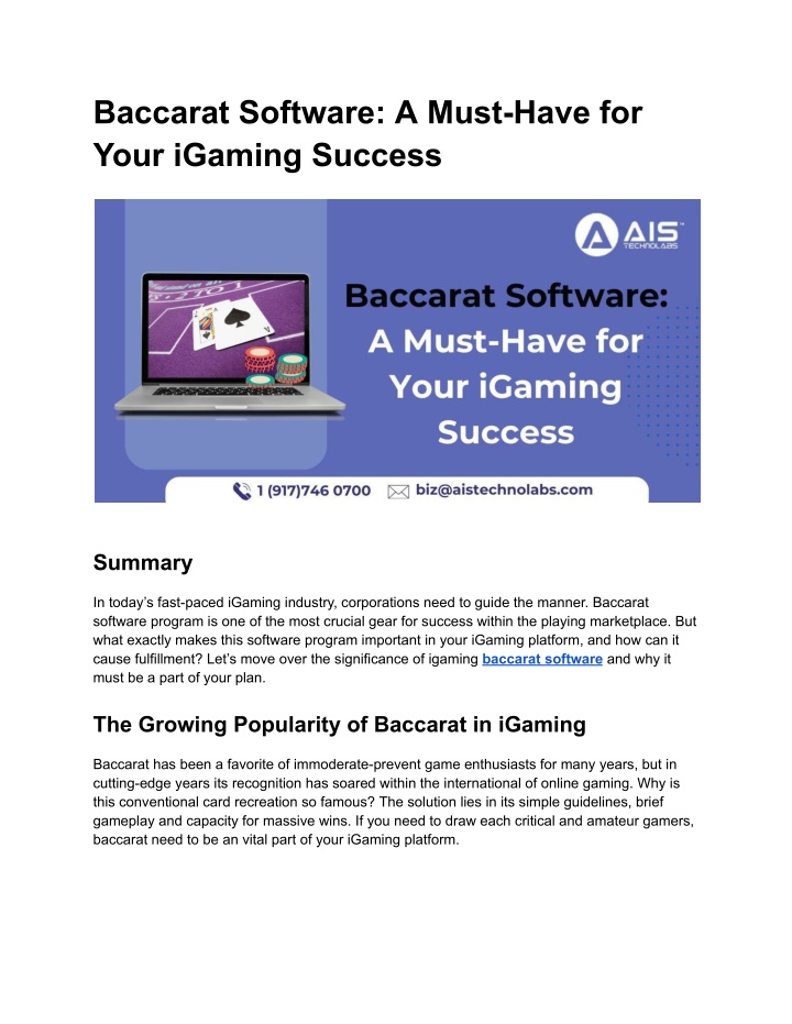 baccarat software a must have for your igaming