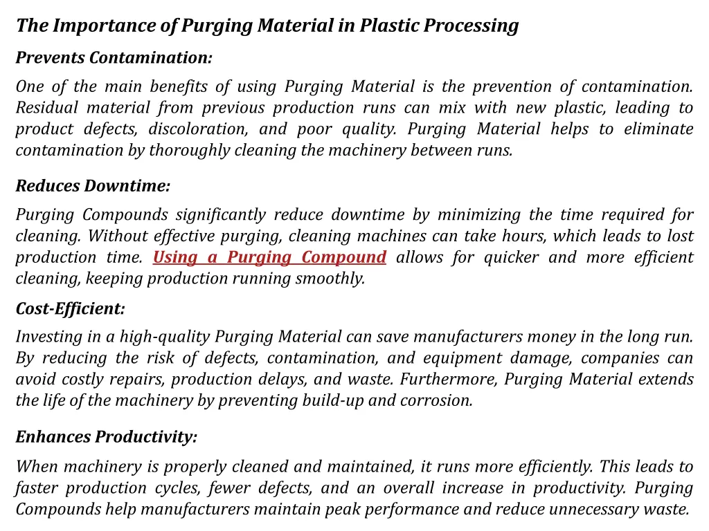 the importance of purging material in plastic