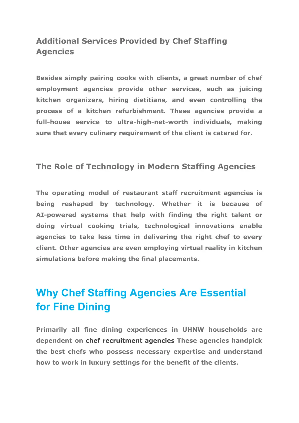 additional services provided by chef staffing