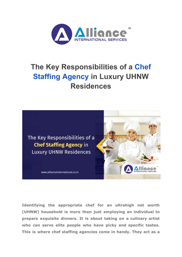 the key responsibilities of a chef staffing