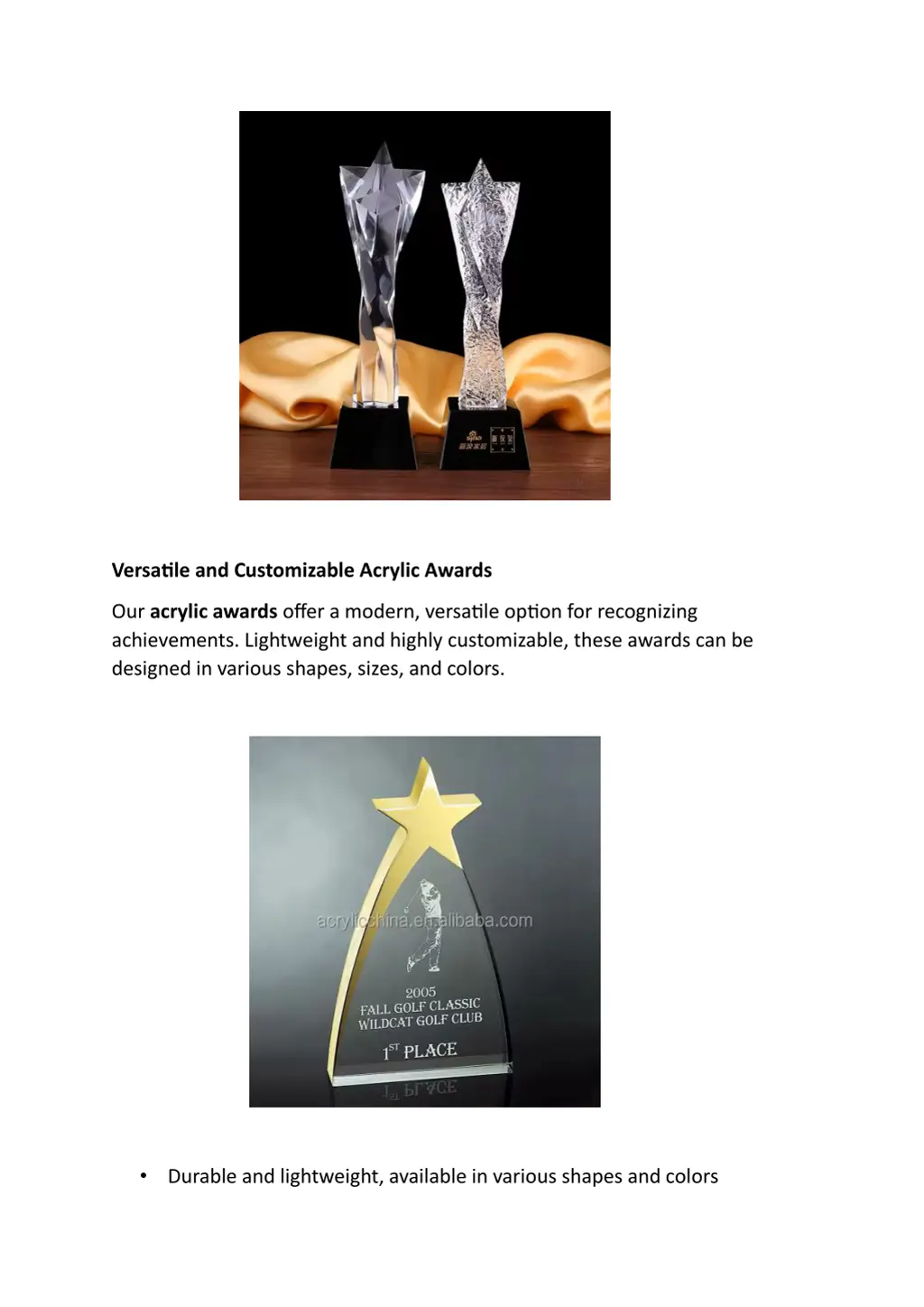 versatile and customizable acrylic awards