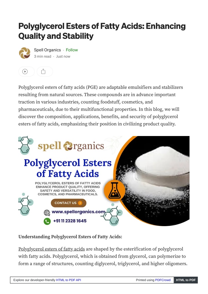 polyglycerol esters of fatty acids enhancing