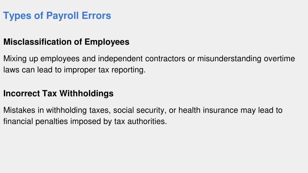 types of payroll errors