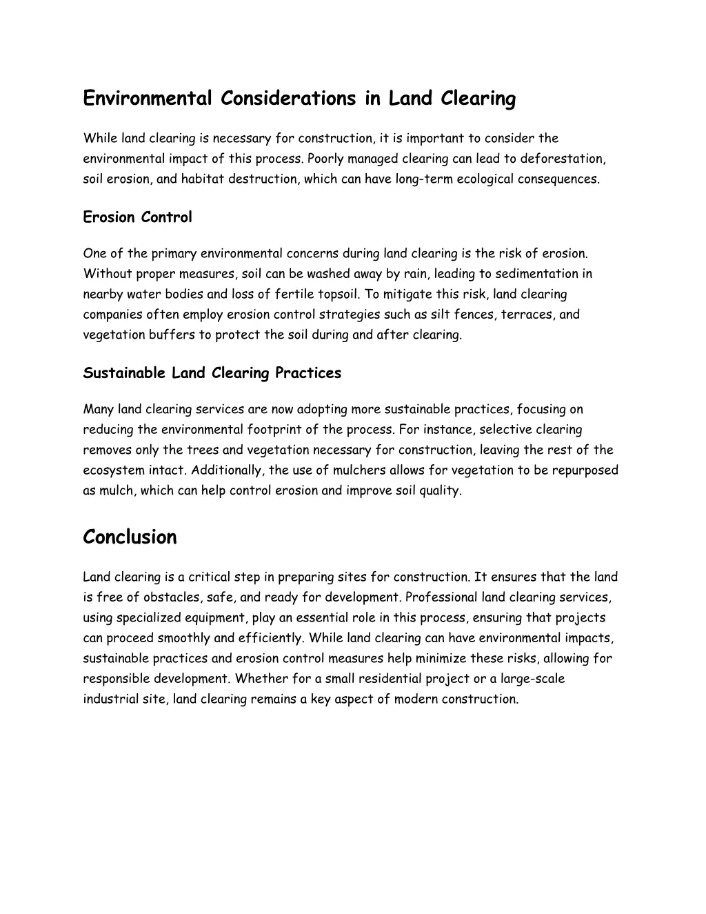 environmental considerations in land clearing