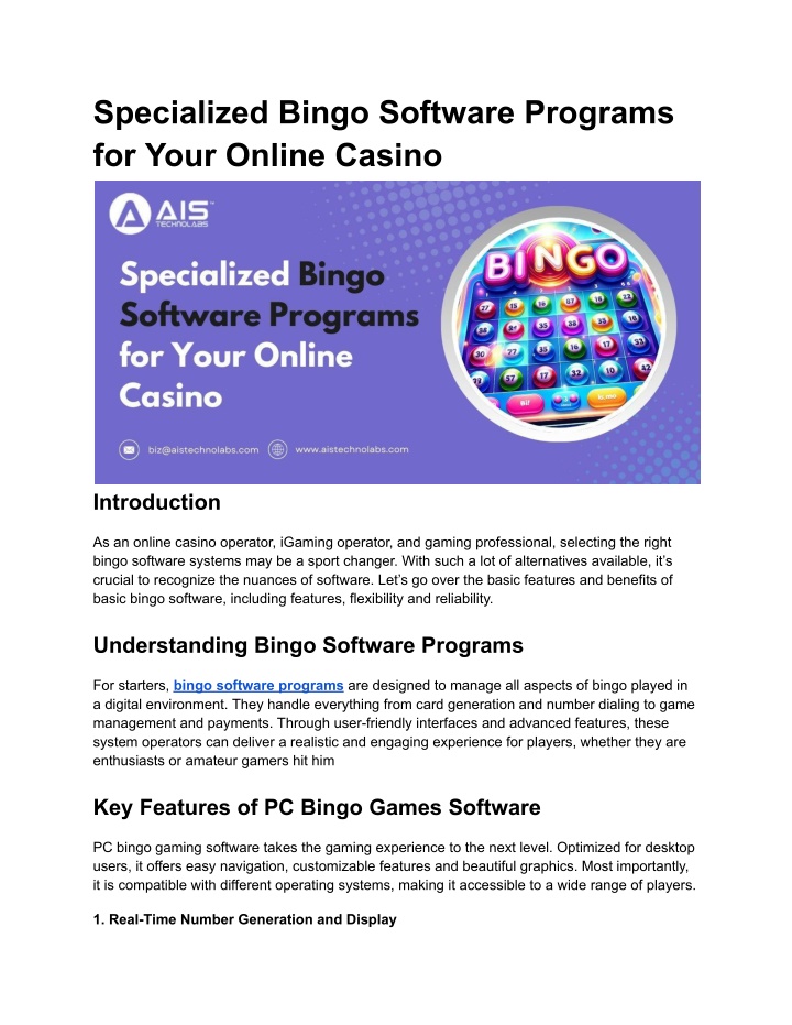 specialized bingo software programs for your