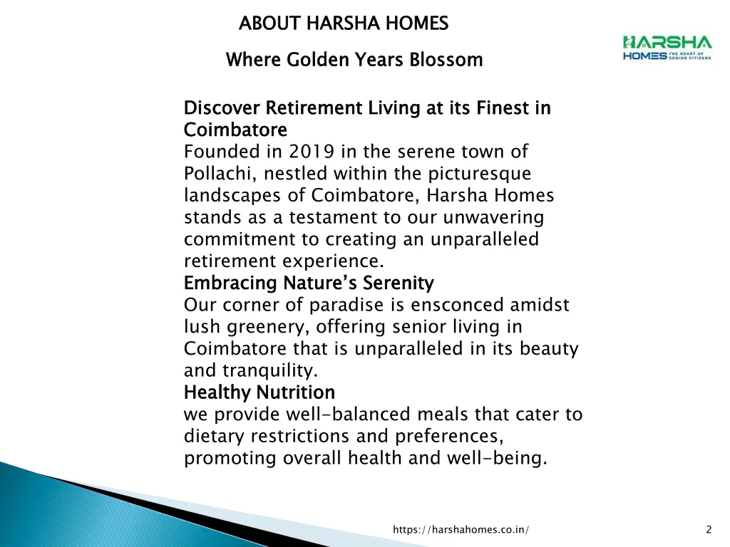 about harsha homes where golden years blossom