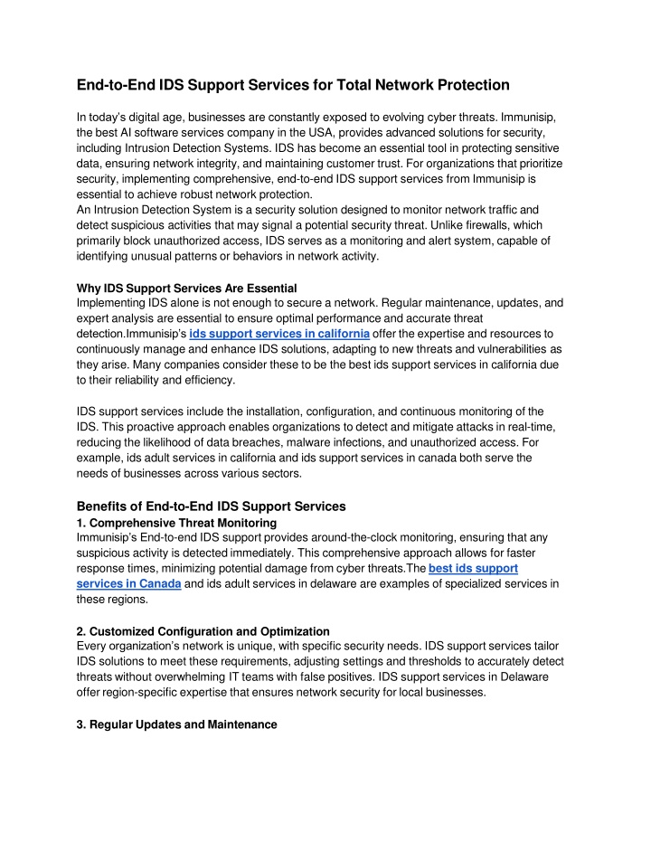 end to end ids support services for total network