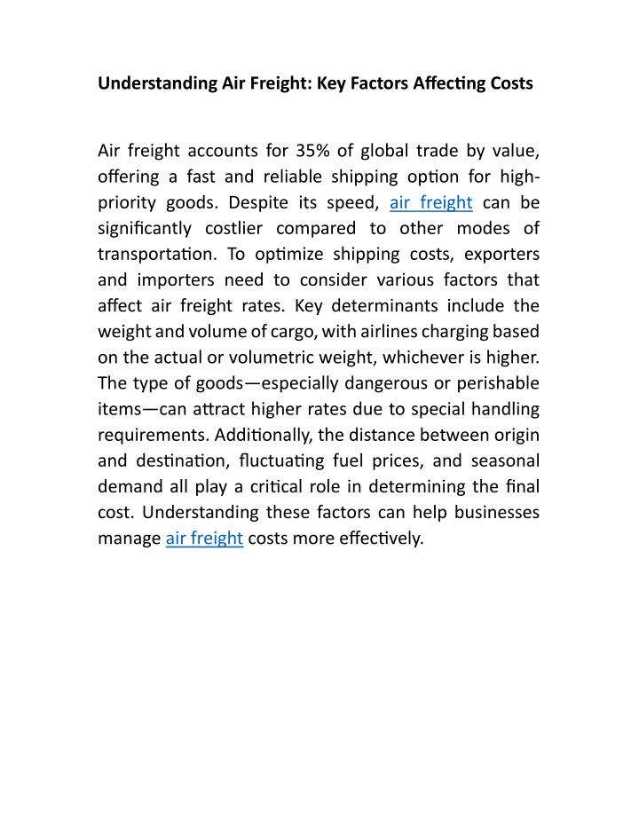 understanding air freight key factors affec