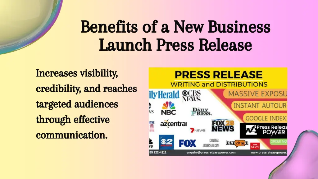 benefits of a new business launch press release