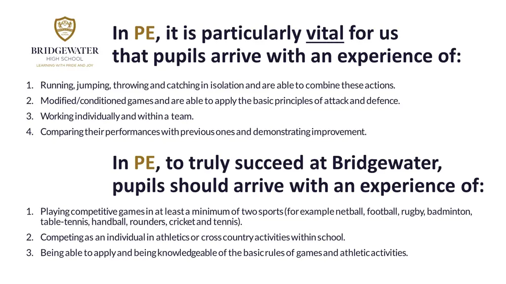 in pe it is particularly vital for us that pupils