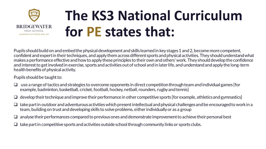 the ks3 national curriculum for pe states that