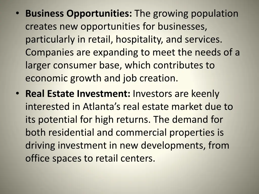 business opportunities the growing population