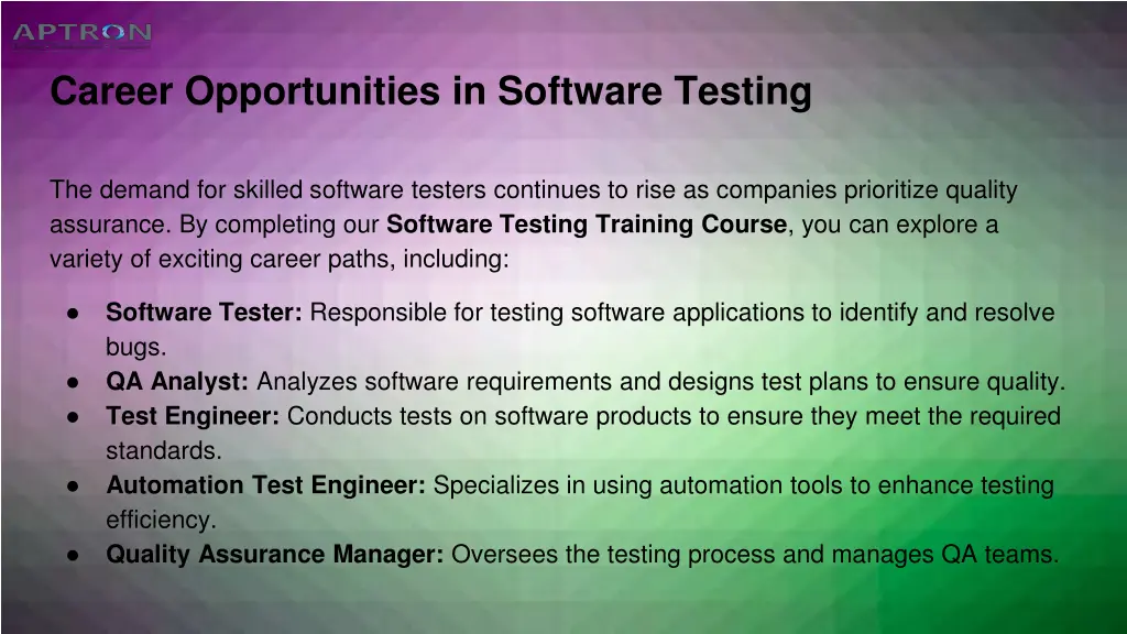 career opportunities in software testing