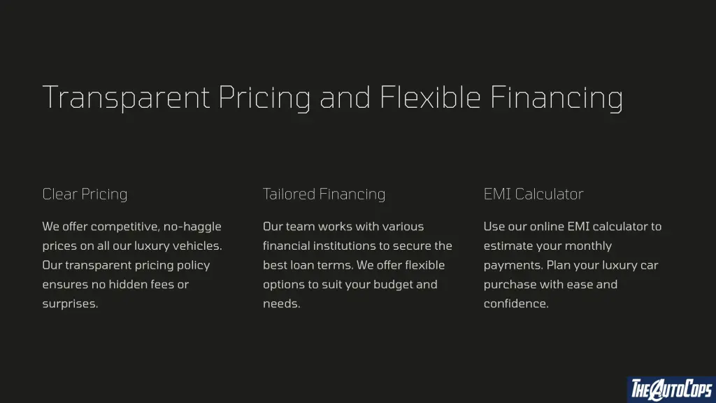 transparent pricing and flexible financing