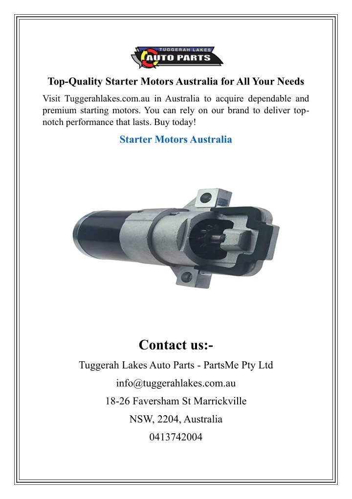 top quality starter motors australia for all your