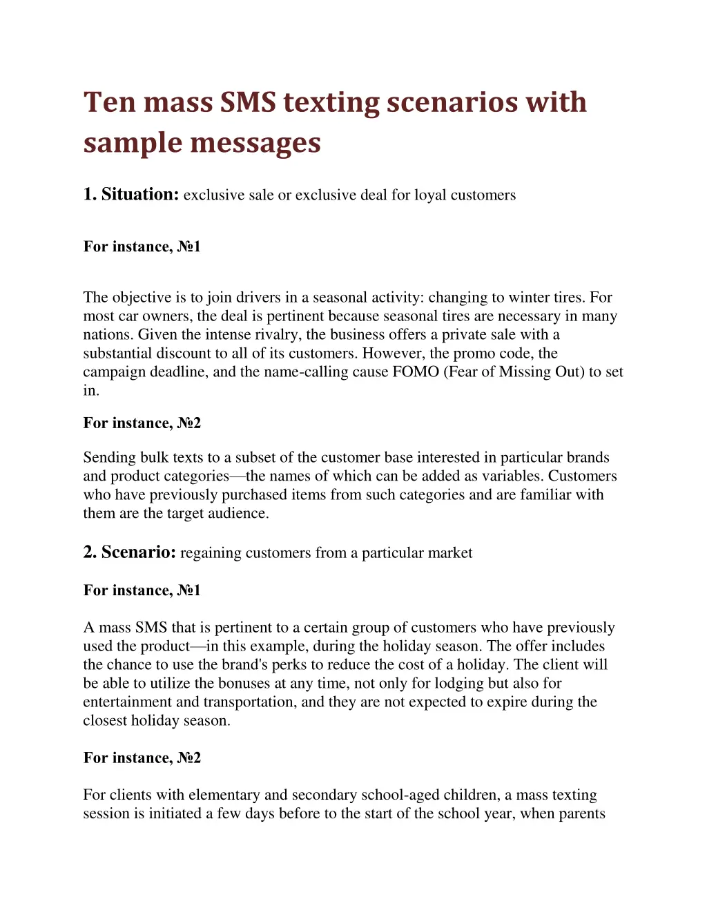 ten mass sms texting scenarios with sample