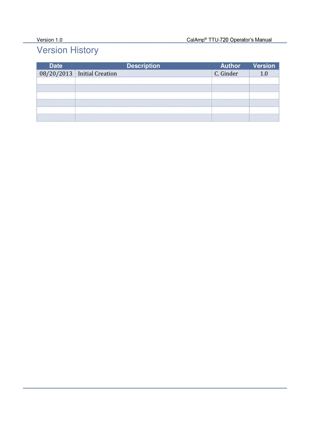 version 1 0 calamp ttu version history date