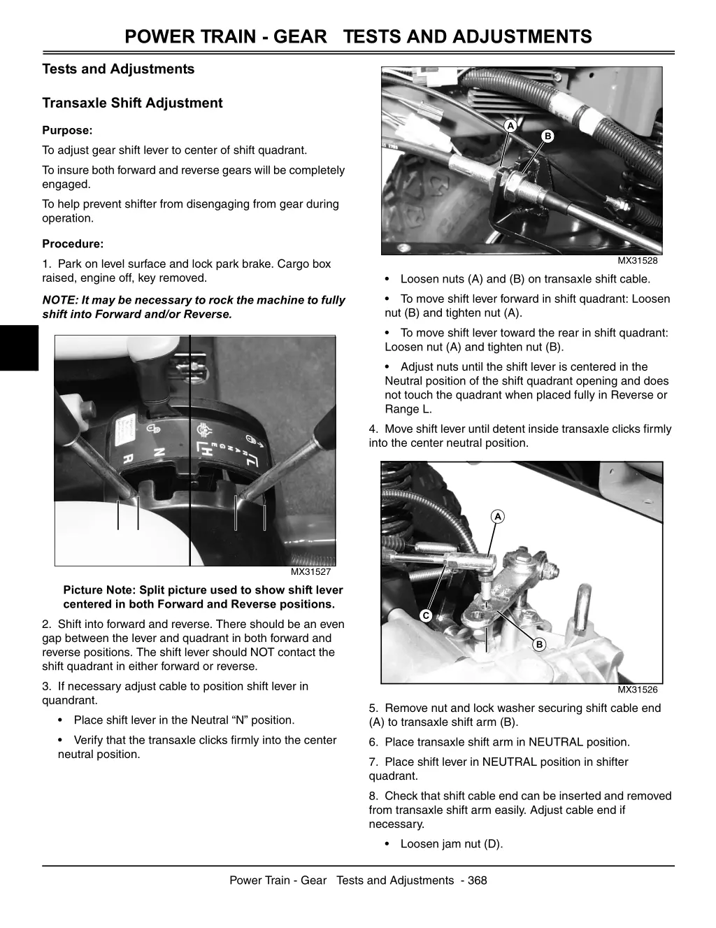 power train gear tests and adjustments