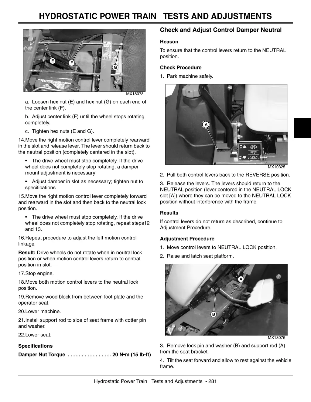 hydrostatic power train tests and adjustments 2