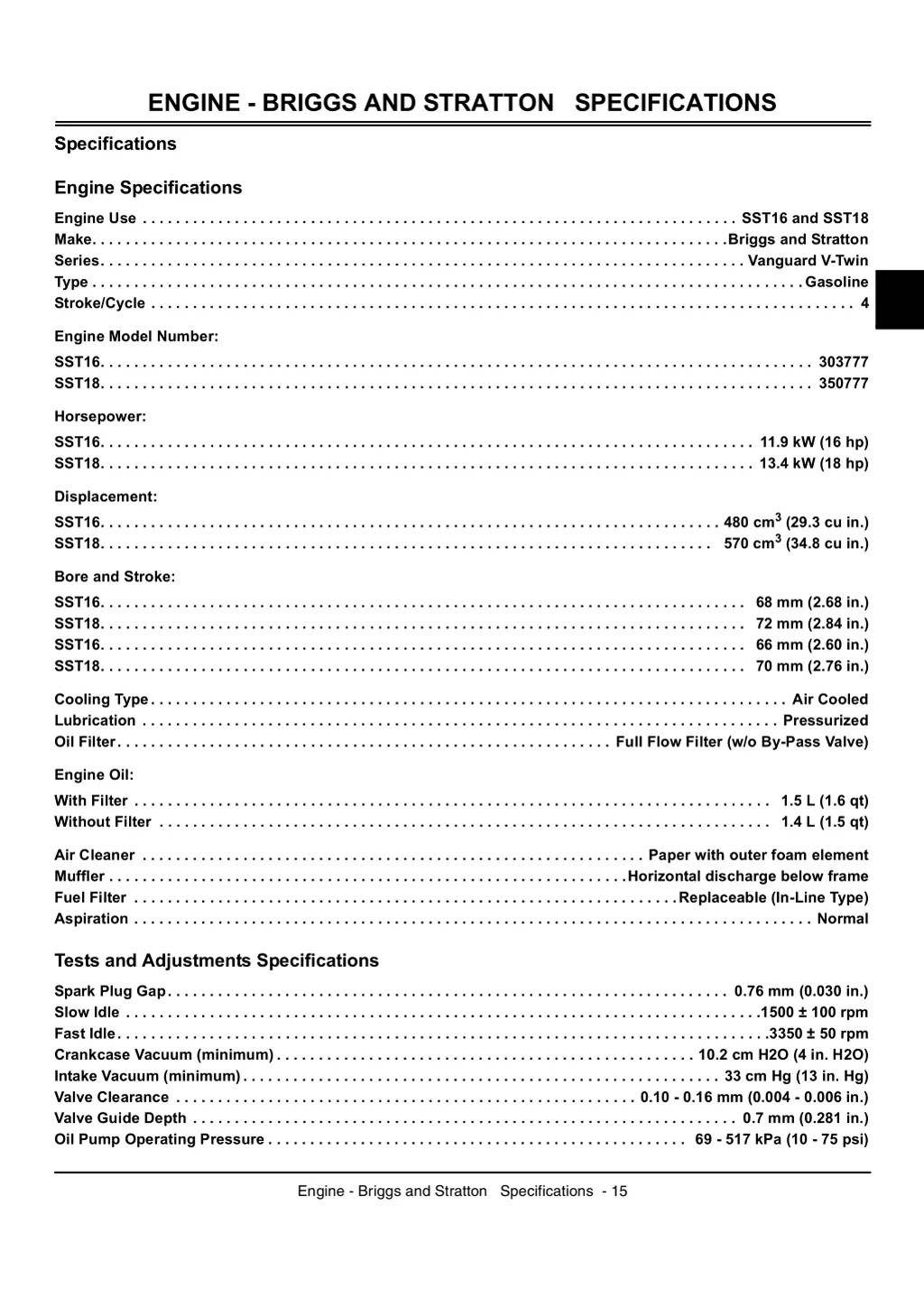 engine briggs and stratton specifications