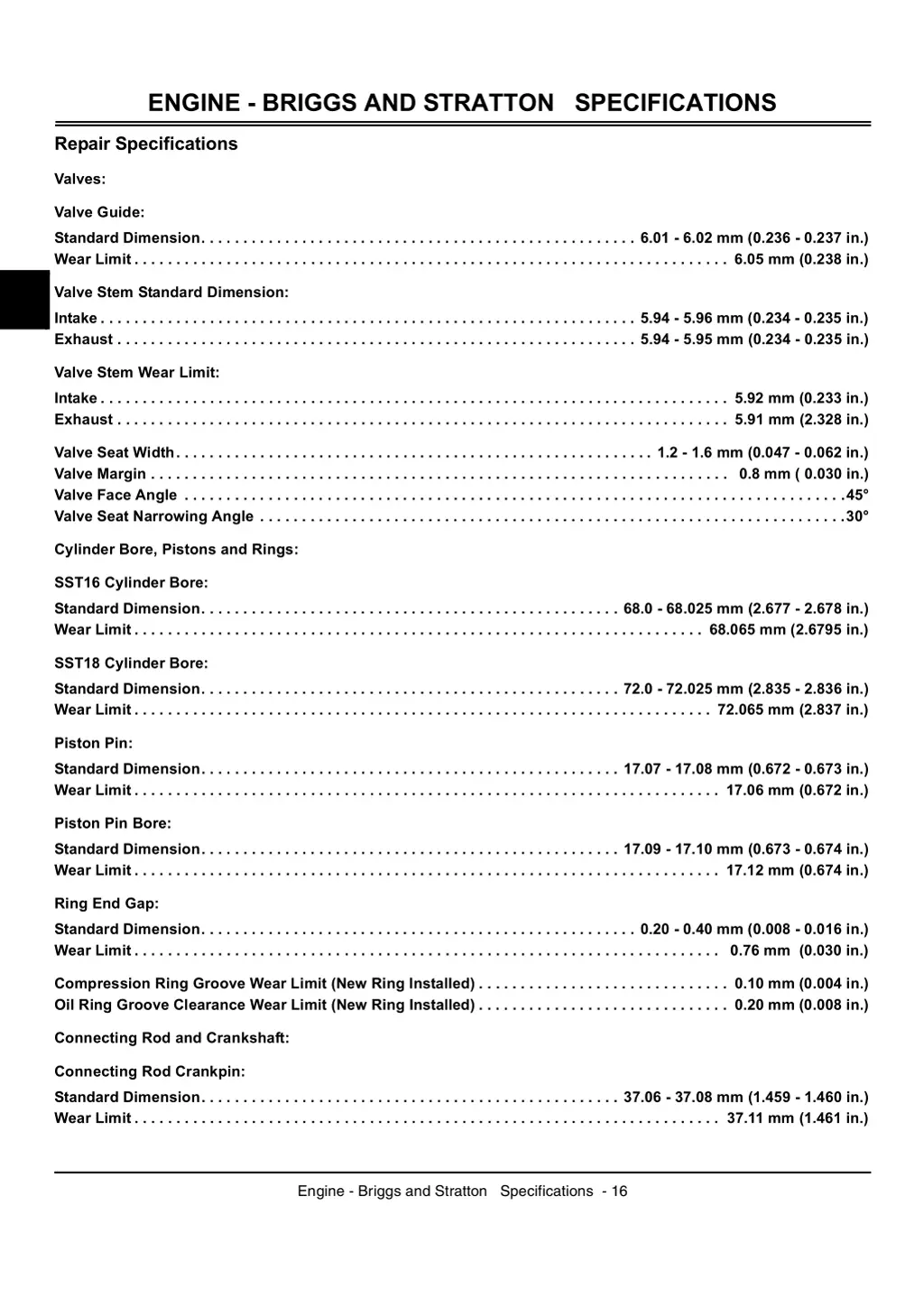 engine briggs and stratton specifications 1