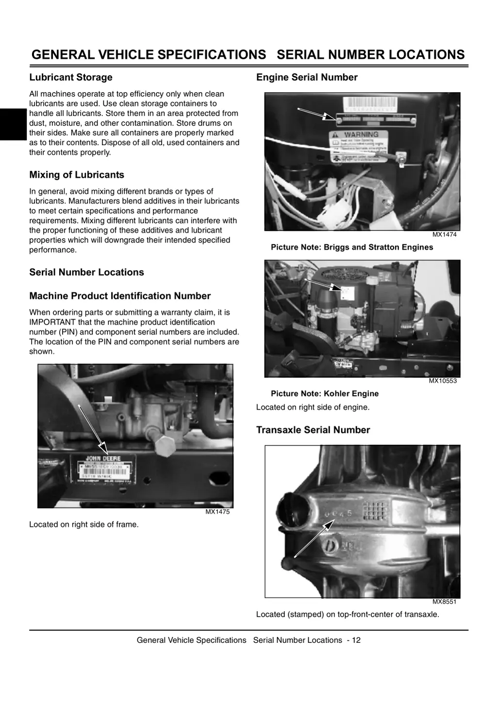 general vehicle specifications serial number