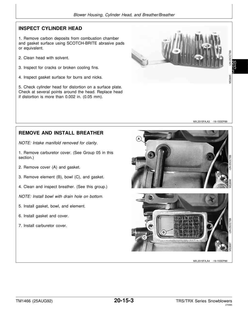 blower housing cylinder head and breather breather