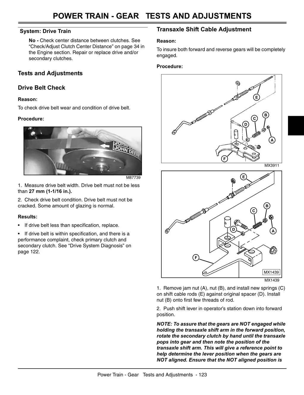 power train gear tests and adjustments