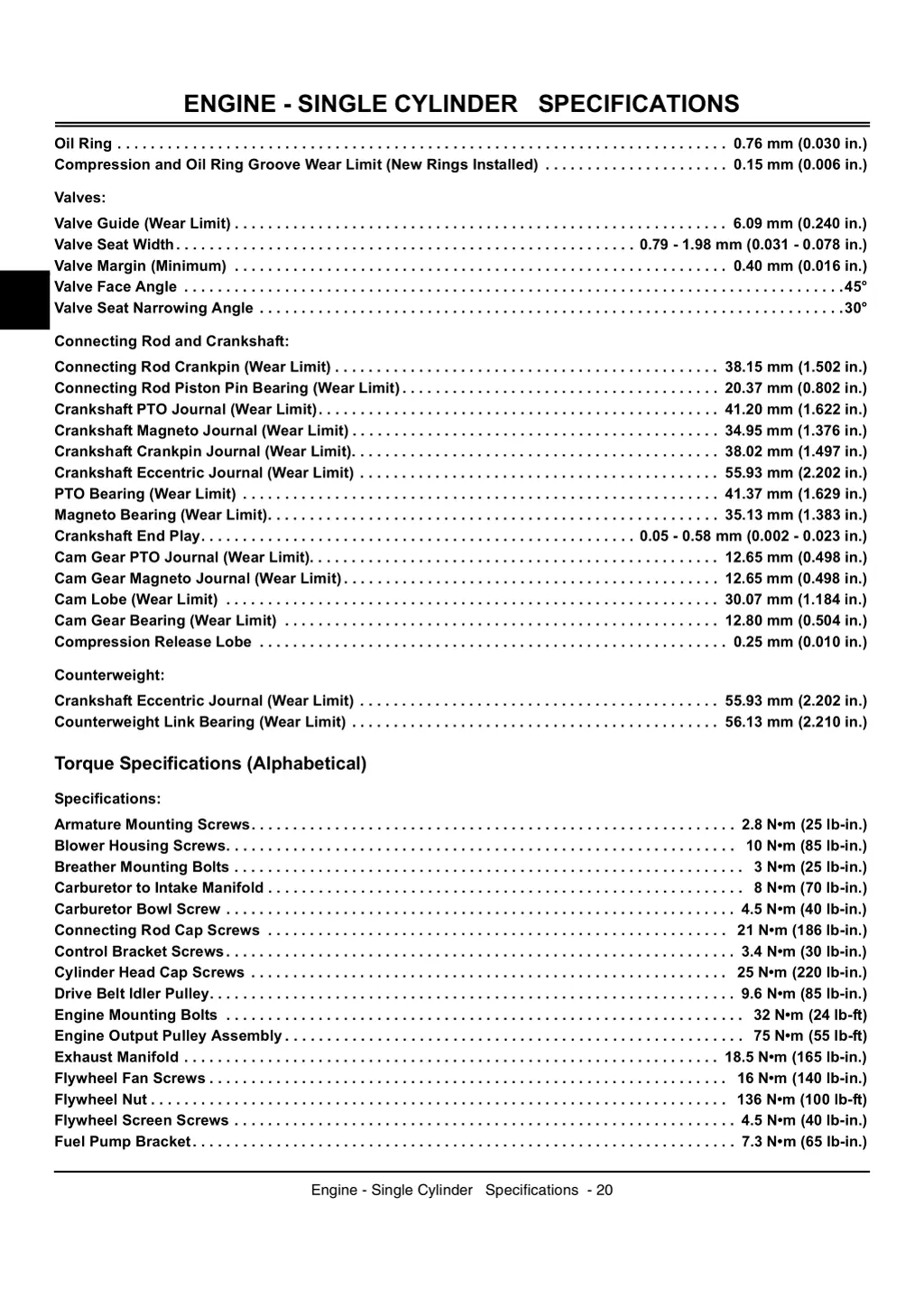 engine single cylinder specifications 1