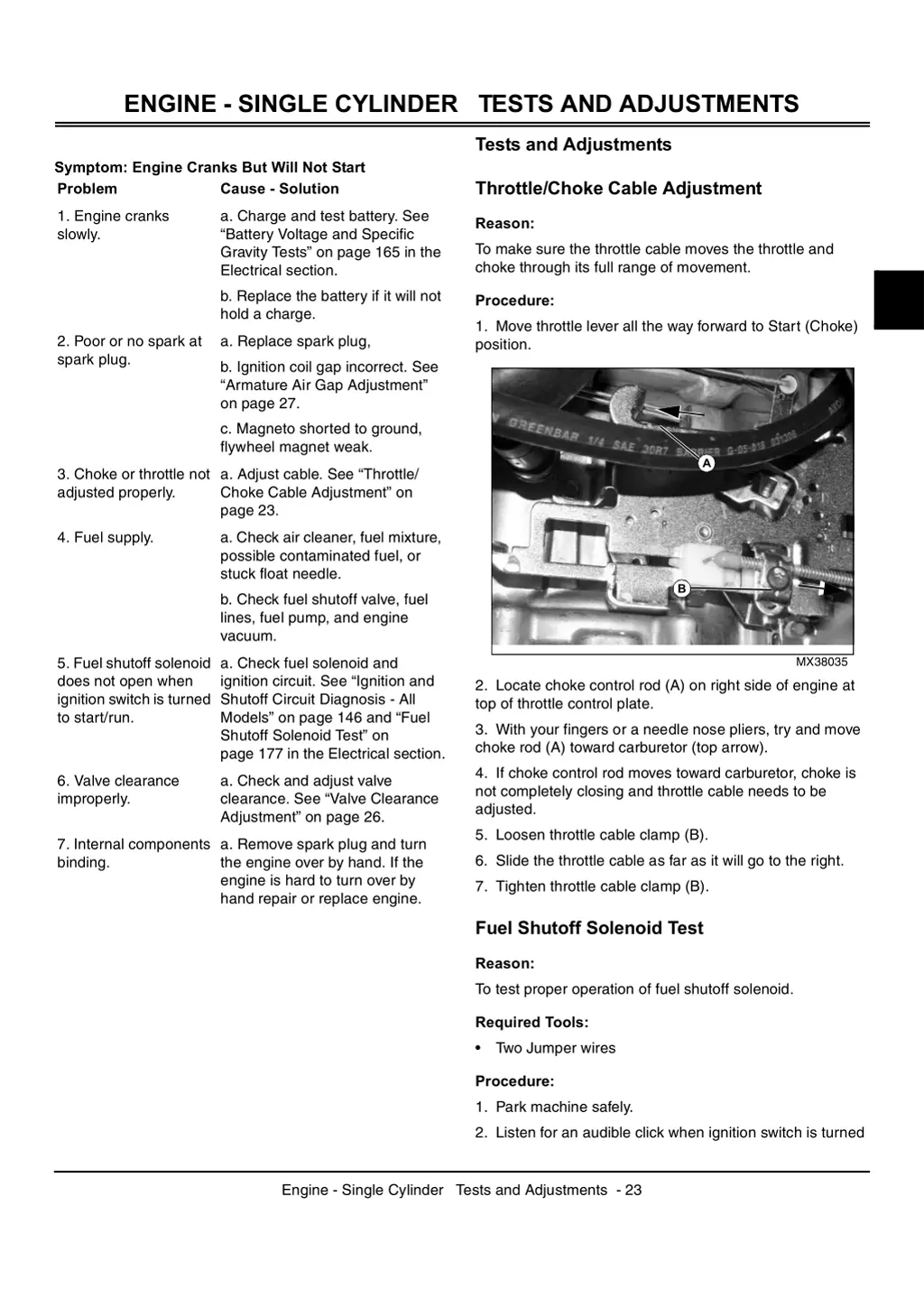 engine single cylinder tests and adjustments