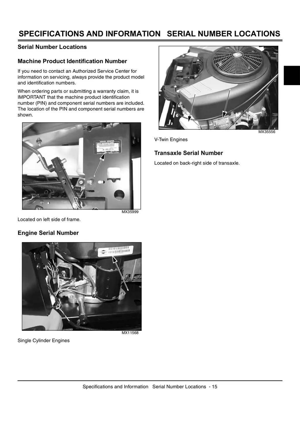 specifications and information serial number