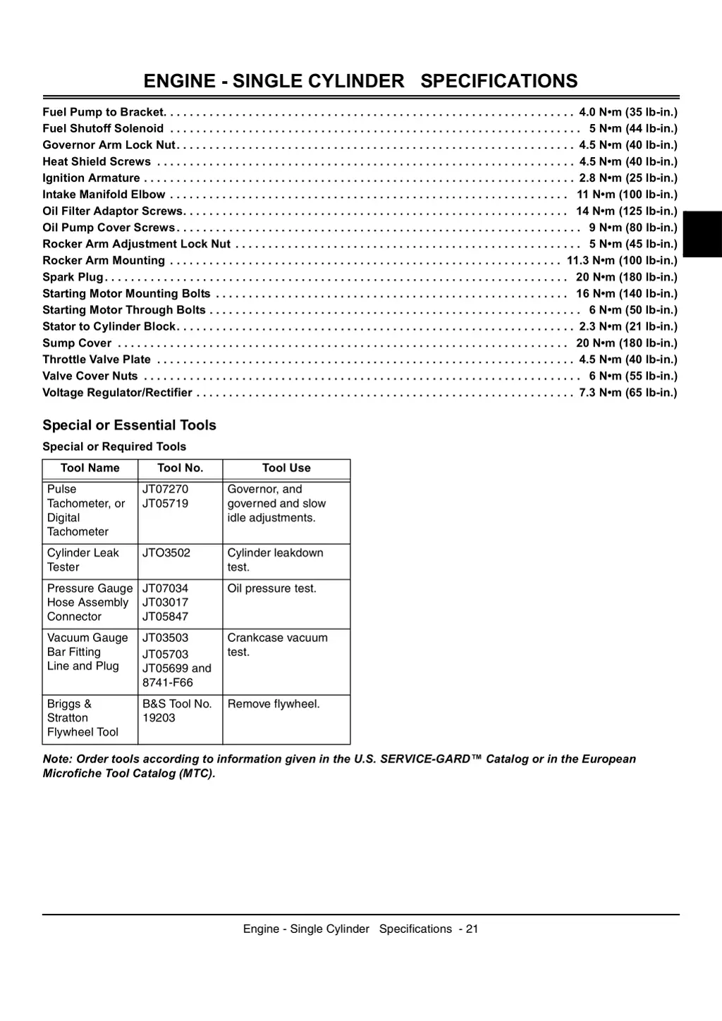 engine single cylinder specifications 2