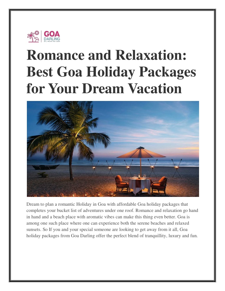 romance and relaxation best goa holiday packages