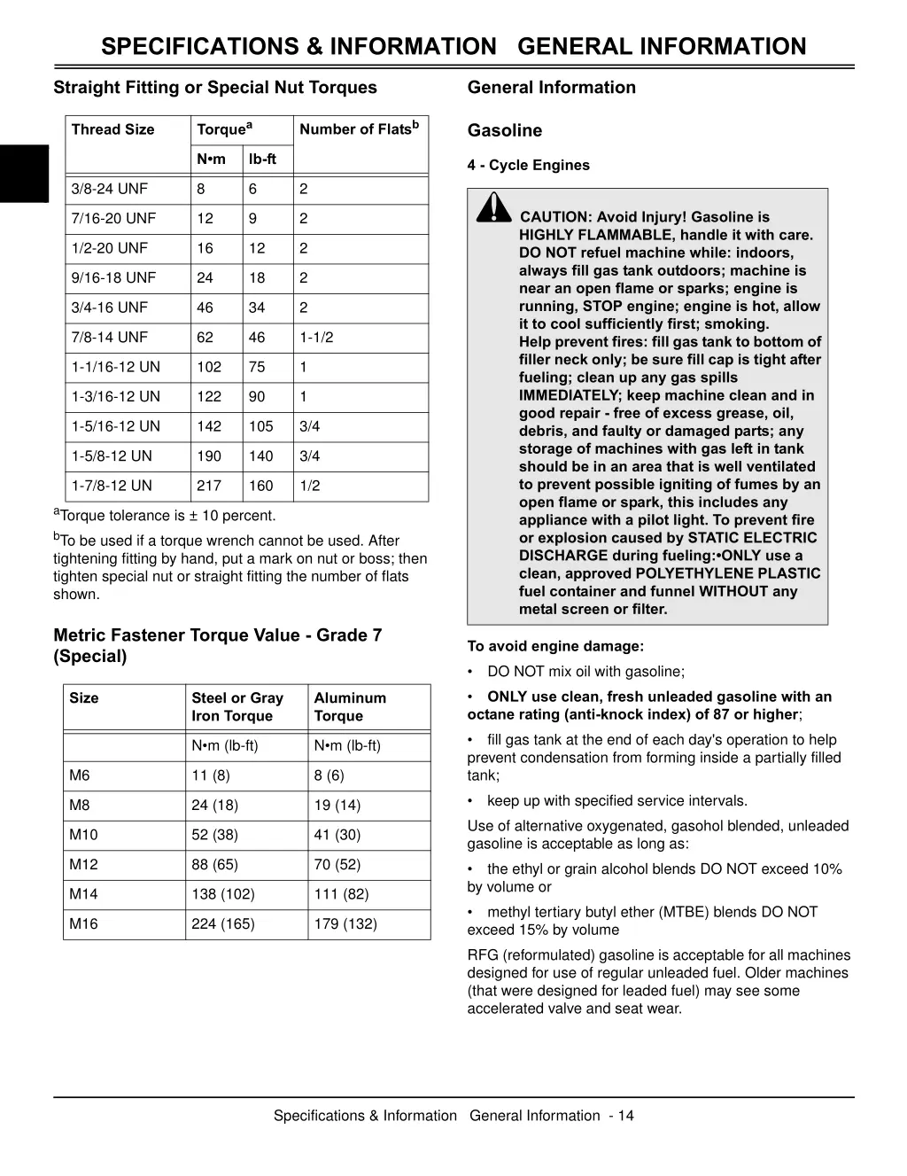 specifications information general information