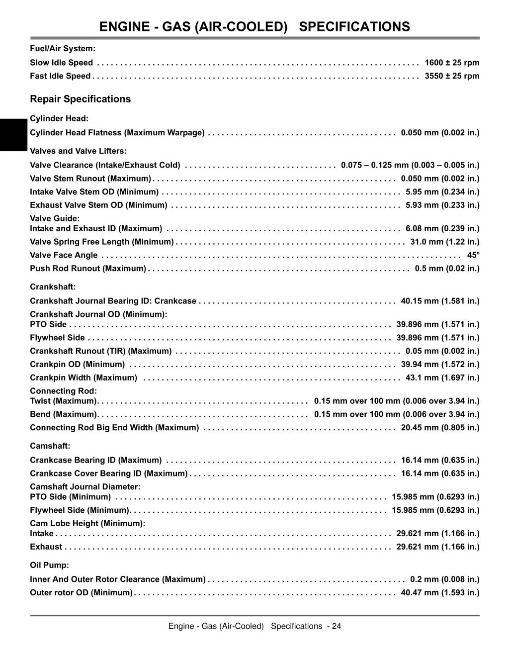 engine gas air cooled specifications 1