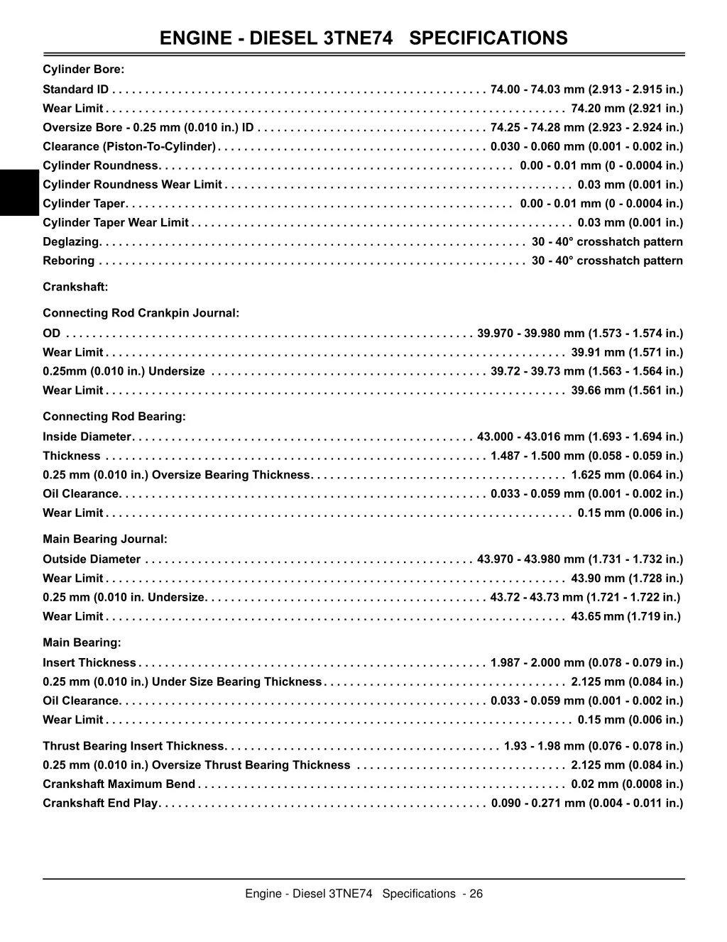 engine diesel 3tne74 specifications 3