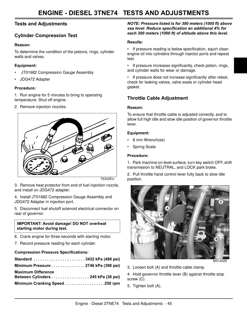 engine diesel 3tne74 tests and adjustments