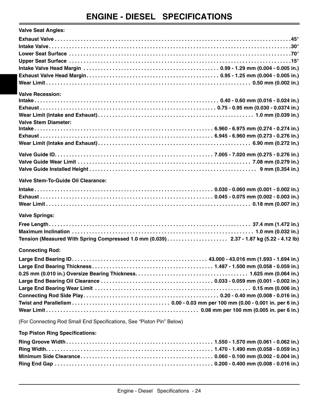 engine diesel specifications 1