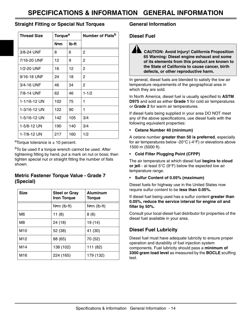 specifications information general information