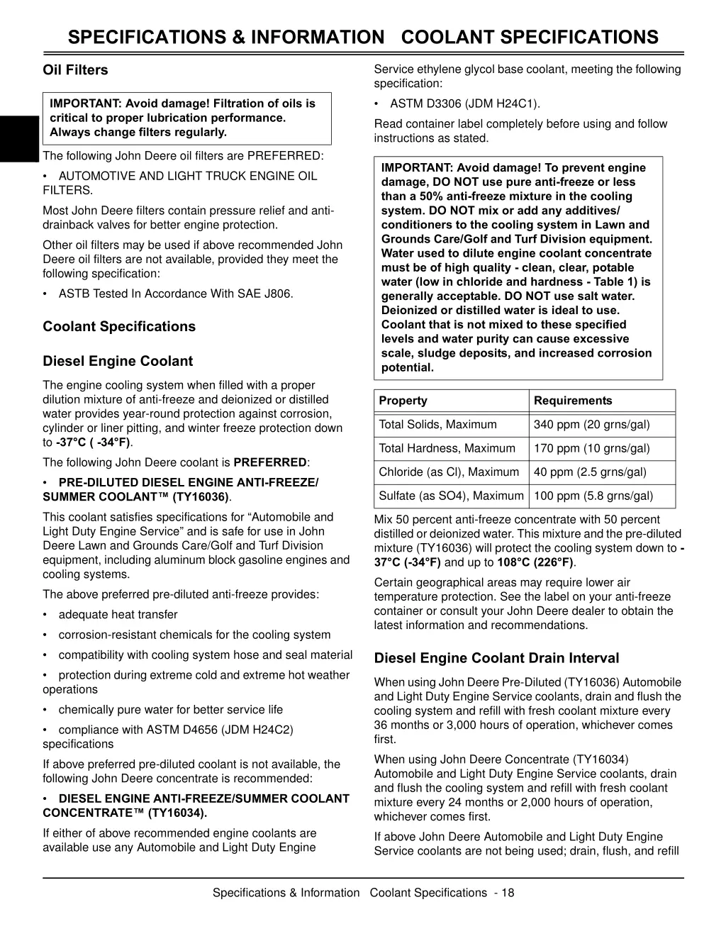 specifications information coolant specifications