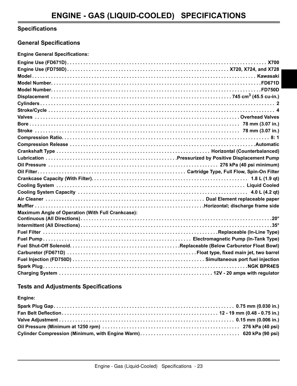 engine gas liquid cooled specifications